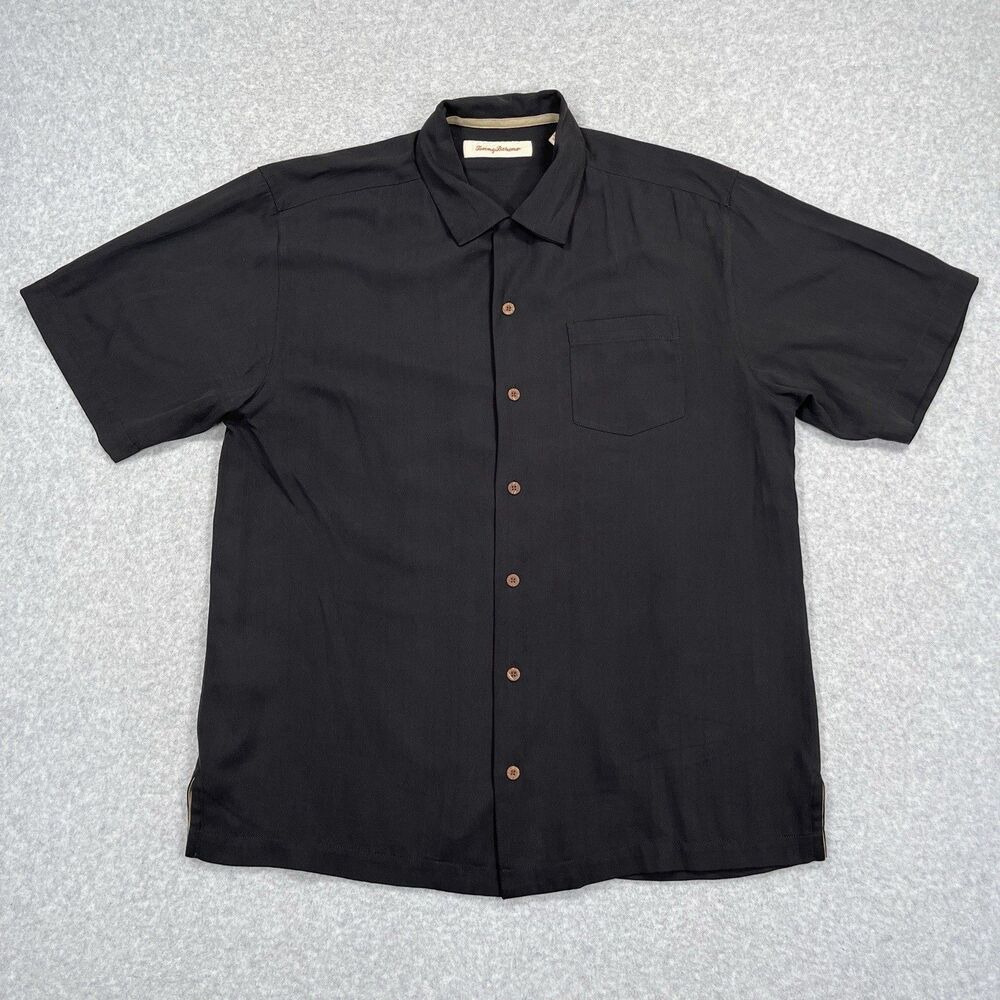 Tommy Bahama Shirt Mens Medium M Black Shot in the Dark Silk Golf Hawaiian Camp - Picture 10 of 14